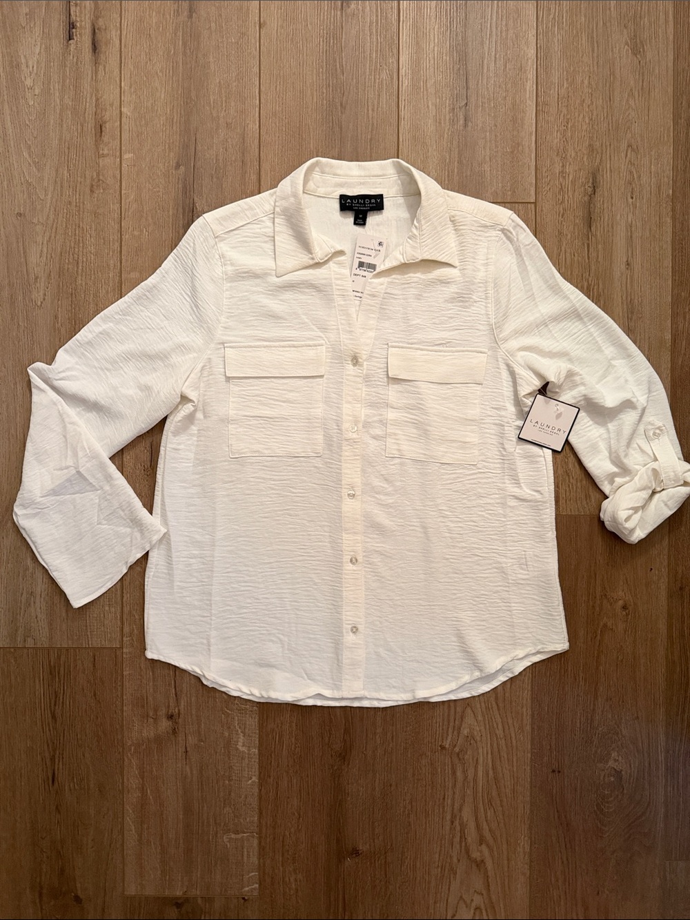 Laundry By Shelli Segal Women’s  Ivory Button-Down Shirt with Roll Tab Sleeves M